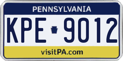 PA license plate KPE9012