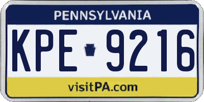 PA license plate KPE9216