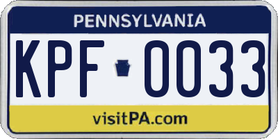 PA license plate KPF0033