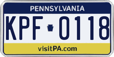 PA license plate KPF0118