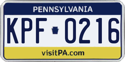 PA license plate KPF0216