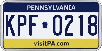 PA license plate KPF0218