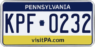 PA license plate KPF0232