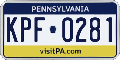 PA license plate KPF0281