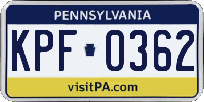 PA license plate KPF0362
