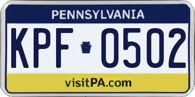 PA license plate KPF0502