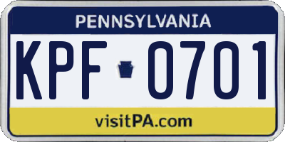 PA license plate KPF0701