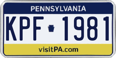 PA license plate KPF1981