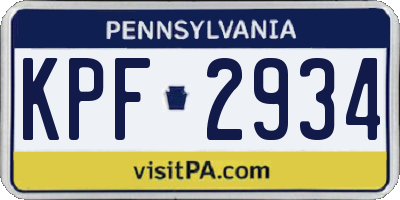 PA license plate KPF2934
