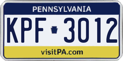 PA license plate KPF3012