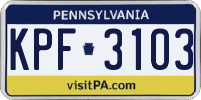 PA license plate KPF3103