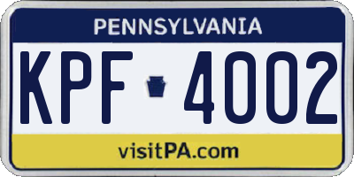 PA license plate KPF4002
