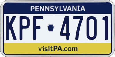 PA license plate KPF4701