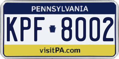 PA license plate KPF8002