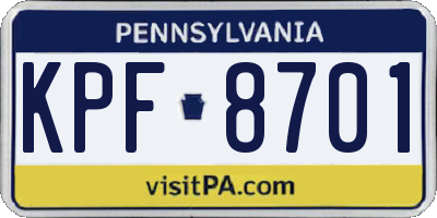 PA license plate KPF8701