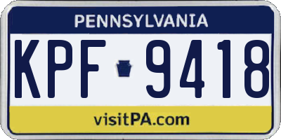 PA license plate KPF9418