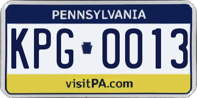 PA license plate KPG0013