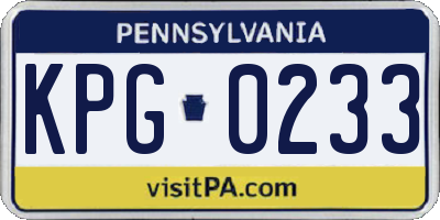 PA license plate KPG0233