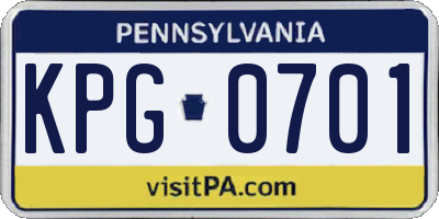 PA license plate KPG0701