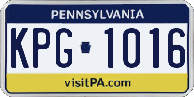 PA license plate KPG1016