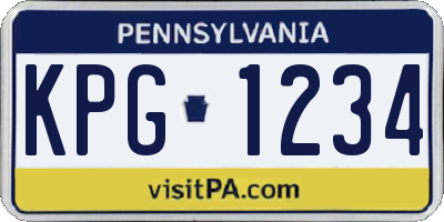 PA license plate KPG1234