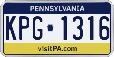 PA license plate KPG1316