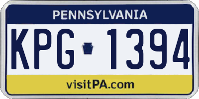 PA license plate KPG1394