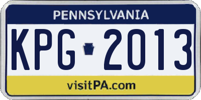 PA license plate KPG2013