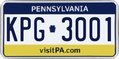 PA license plate KPG3001