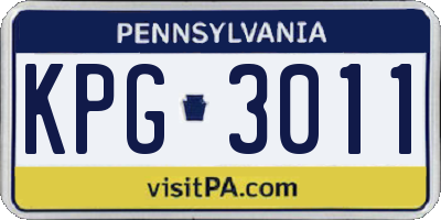 PA license plate KPG3011