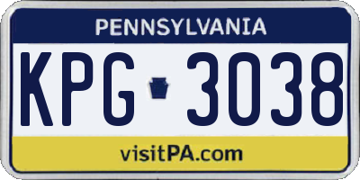 PA license plate KPG3038