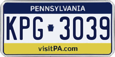 PA license plate KPG3039