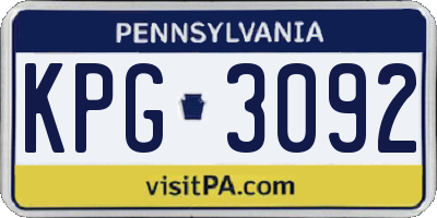 PA license plate KPG3092