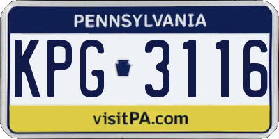 PA license plate KPG3116