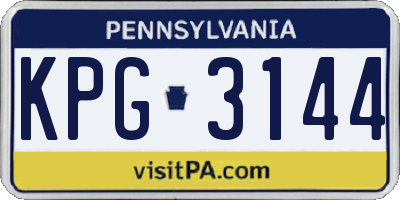 PA license plate KPG3144