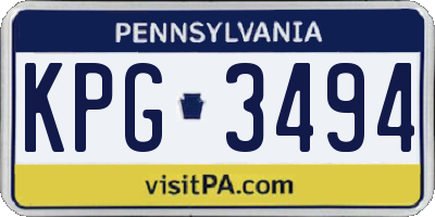 PA license plate KPG3494