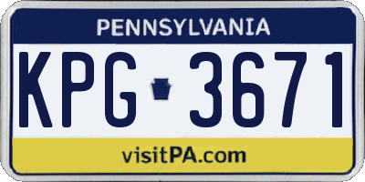 PA license plate KPG3671