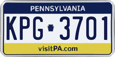 PA license plate KPG3701