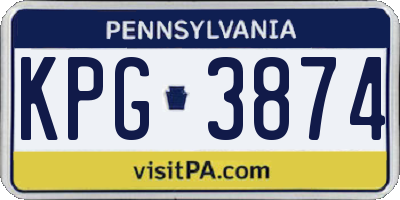 PA license plate KPG3874