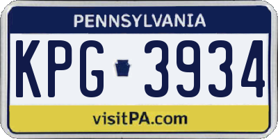 PA license plate KPG3934