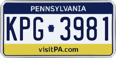 PA license plate KPG3981