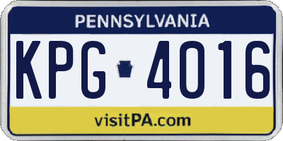 PA license plate KPG4016