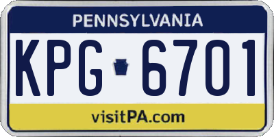 PA license plate KPG6701