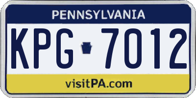 PA license plate KPG7012