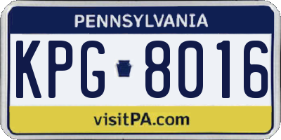 PA license plate KPG8016