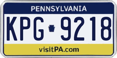 PA license plate KPG9218
