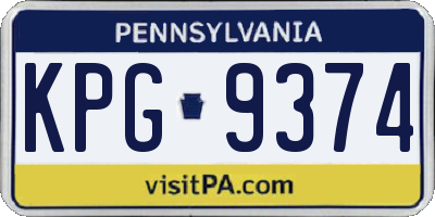 PA license plate KPG9374