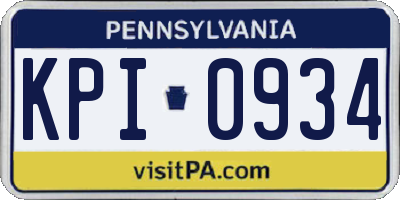 PA license plate KPI0934
