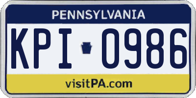 PA license plate KPI0986
