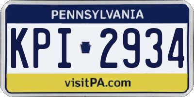 PA license plate KPI2934